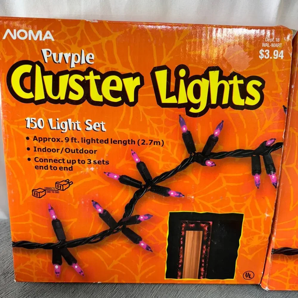 NOMA Halloween 150 Cluster Lights 9 Ft. Lot of 3 Purple Bulb Black Cord In/Out